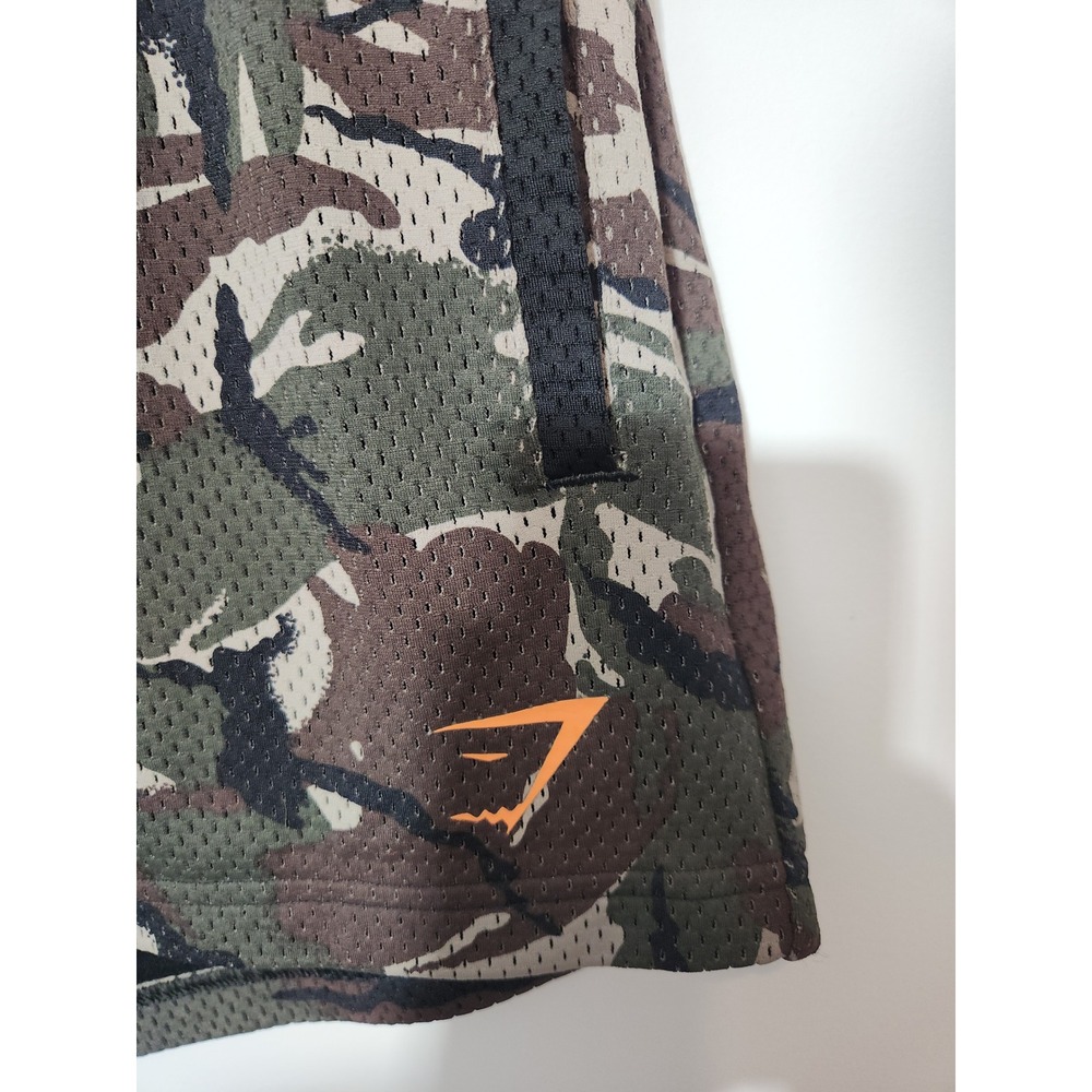 Gymshark Mens Lifting Club Printed Mesh 5" Shorts Camo Green Orange Size S - Picture 10 of 12